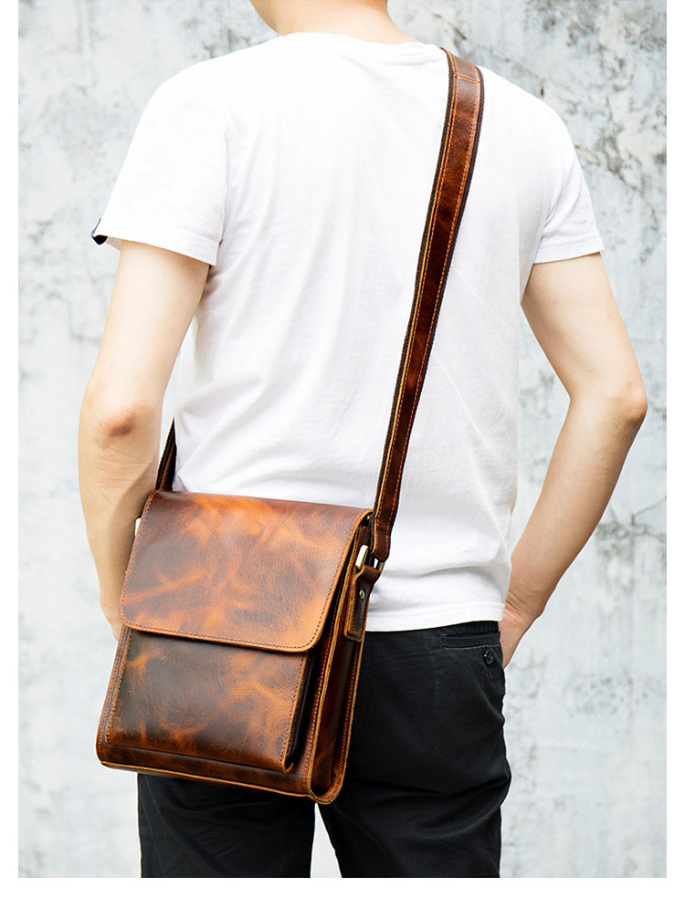 Whatna 天然牛革 ショルダーバッグ メンズ メッセンジャーバッグ小さめ ビジネスバッグ ipad10.5収納可縦型 本革 通勤 通学 斜めがけバッグ オシャレ な シンプル な 軽量 実用 自転車 かばん男性用 ブラウン 黒(7433)-7