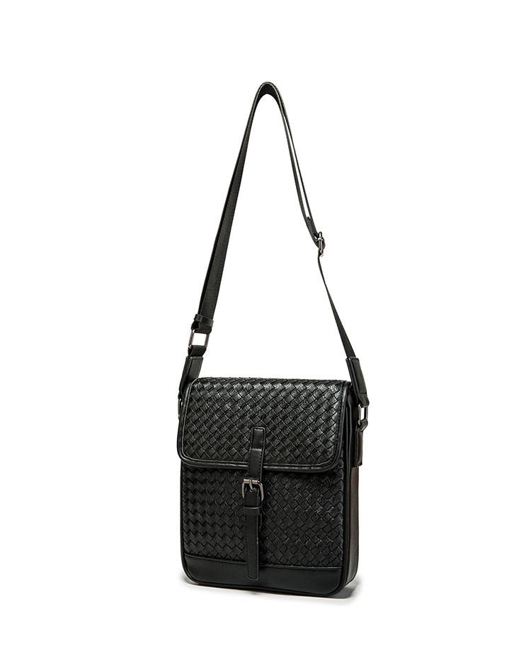 Whatna 手作り編み込み 革 ショルダーバッグ メンズ メッセンジャーバッグ 縦型 B5 10.5インチipad収納可 本 革 厚手 レザー ビジネスバッグ 小さい 斜めがけ バッグ 男性用 紳士用 黒 （A-1）-4