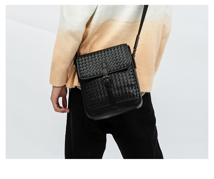 Whatna 手作り編み込み 革 ショルダーバッグ メンズ メッセンジャーバッグ 縦型 B5 10.5インチipad収納可 本 革 厚手 レザー ビジネスバッグ 小さい 斜めがけ バッグ 男性用 紳士用 黒 （A-1）-10