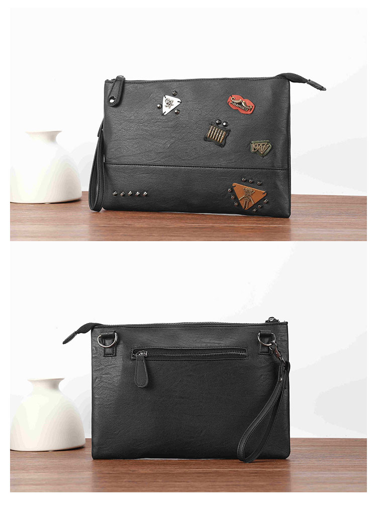 Whatna 2way 革セカンド バッグ メンズ ショルダーバック [クラッチ 肩掛け 結婚式 バッグ] ファイルバッグ ipad 10.5 A4 収納可 大さめ 手持ちバッグ ビジネス カジュアル フォーマル 冠婚葬祭 紳士用 男性用 黒（8764）-2