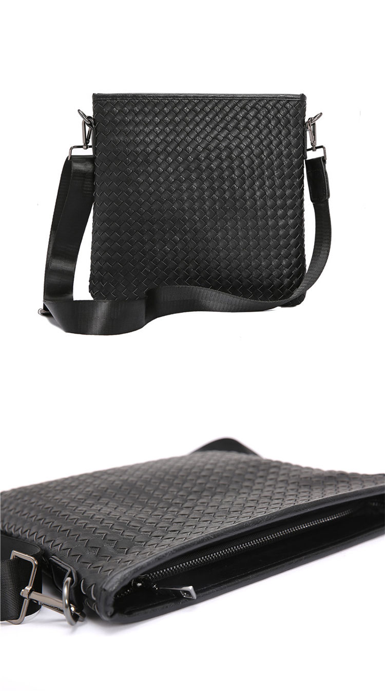Whatna 手作り編み込み 革 ショルダーバッグ メンズ メッセンジャーバッグ 縦型 A4 10.5インチipad収納可 本 革 厚手 レザー ビジネスバッグ 小さい 斜めがけ バッグ 男性用 紳士用 黒 （A-2）-2