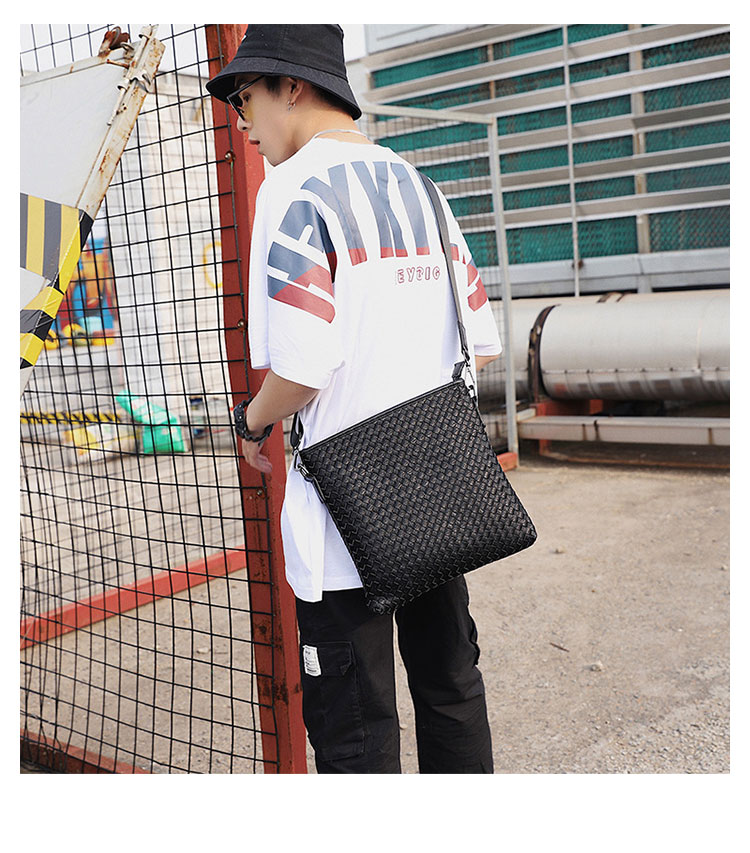 Whatna 手作り編み込み 革 ショルダーバッグ メンズ メッセンジャーバッグ 縦型 A4 10.5インチipad収納可 本 革 厚手 レザー ビジネスバッグ 小さい 斜めがけ バッグ 男性用 紳士用 黒 （A-2）-8