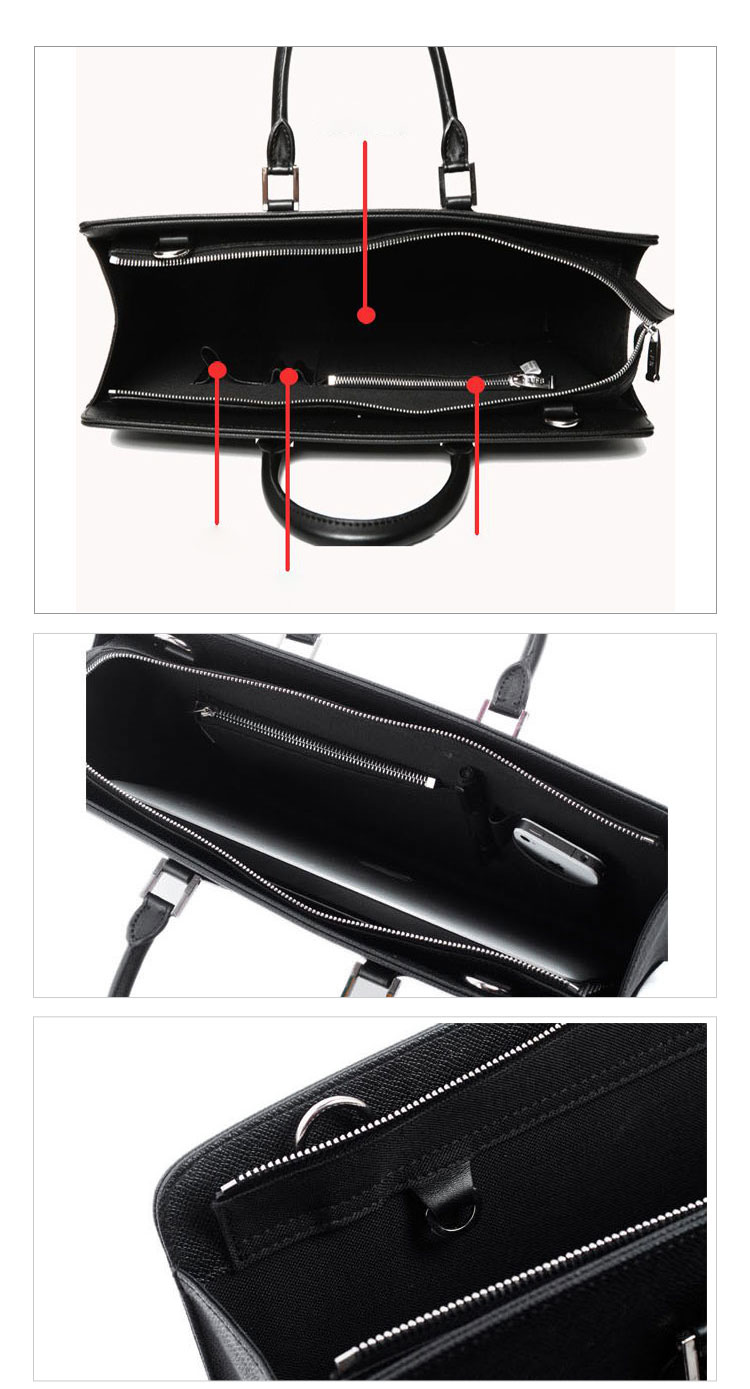 Whatna ビジネスバッグ メンズ 2wayショルダー 手提げ 厚手 皮革 大容量 ブリーフケース A4 15.6インチPC対応 旅行 出張 通勤 通学 就活 面接 バッグ かばん 男性用 黒（7807）-3