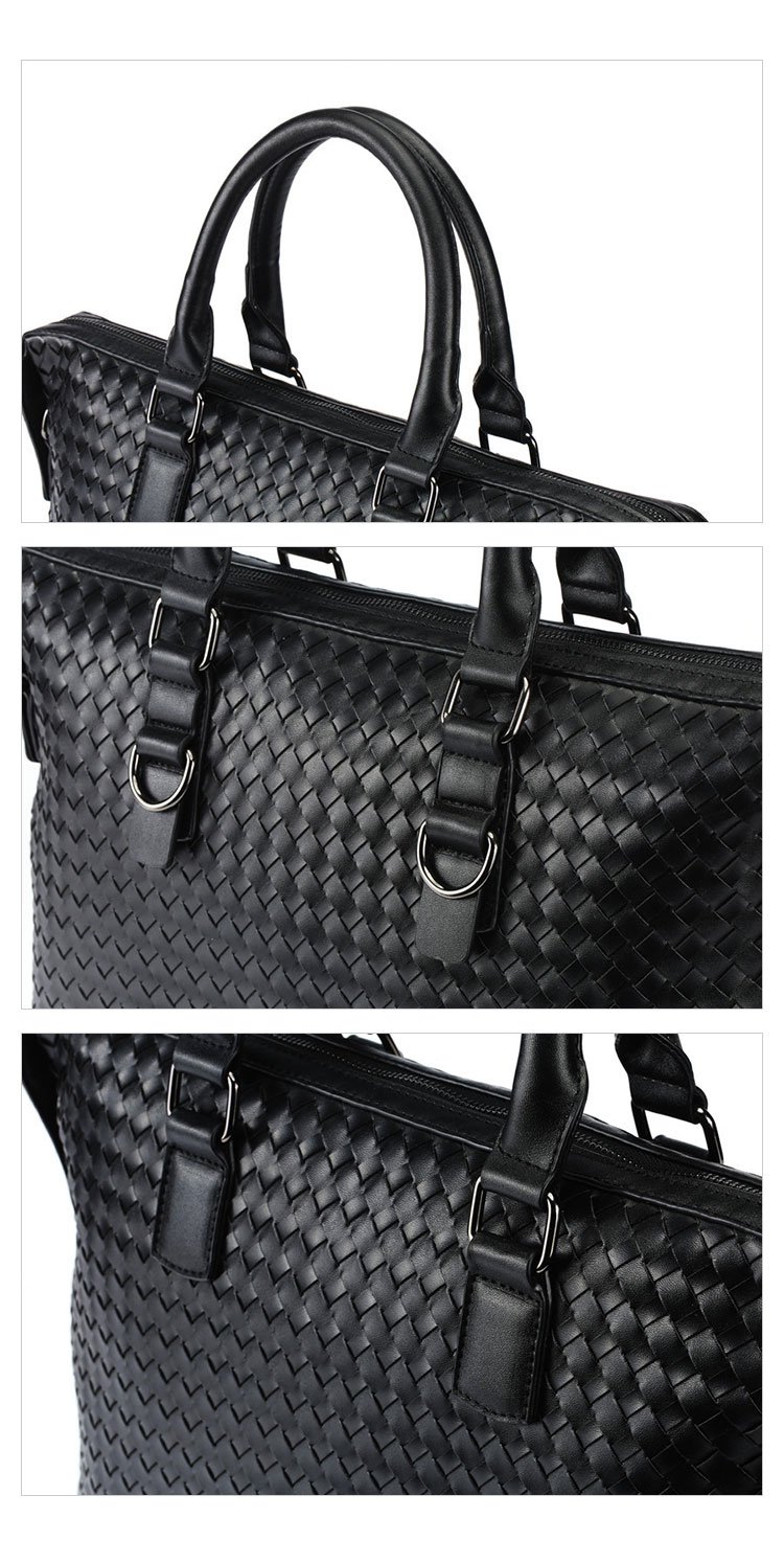 Whatna 手作り編み込み革 ビジネスバッグ メンズ 2way 手提げバッグ ショルダーバッグ  A4 15.6インチpc 収納可 本革 ビジネス 通勤 通学 斜めがけ バッグ ワンショルダーバッグ自転車 かばん男性用 黒（8851）-6