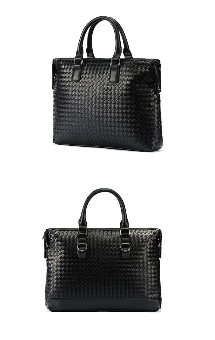 Whatna 手作り編み込み革 ビジネスバッグ メンズ 2way 手提げバッグ ショルダーバッグ  A4 15.6インチpc 収納可 本革 ビジネス 通勤 通学 斜めがけ バッグ ワンショルダーバッグ自転車 かばん男性用 黒（8851）-2