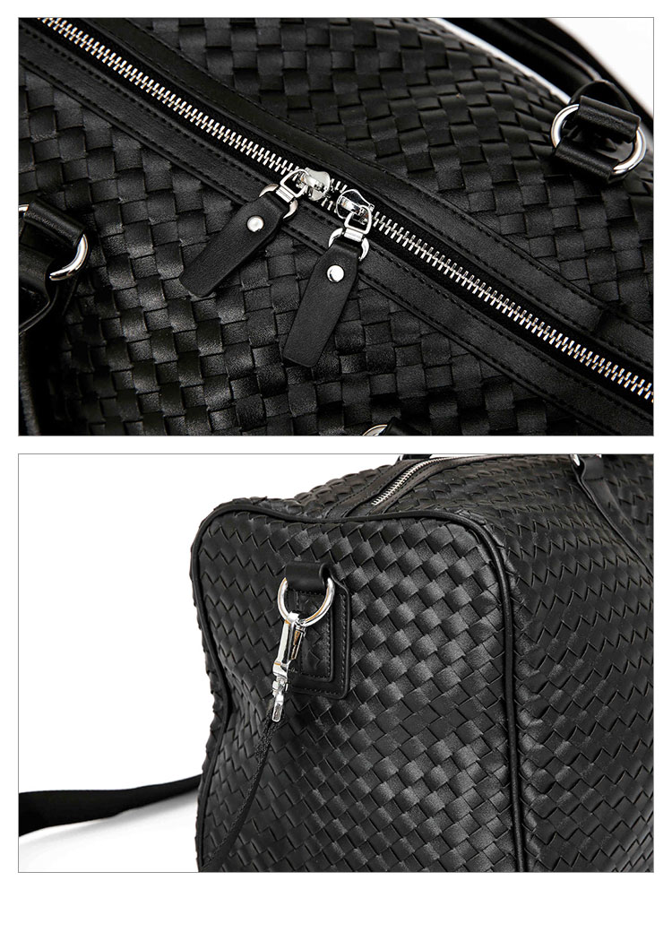 Whatna 手作り編み込み革 ビジネスバッグ メンズ 2way 手提げバッグ ショルダーバッグ  A4 15.6インチpc 収納可 本革 ビジネス 通勤 通学 斜めがけ バッグ 旅行 バッグ ワンショルダーバッグ自転車 かばん男性用 黒(19010+7)-7