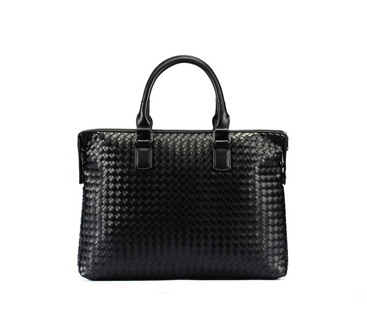 Whatna 手作り編み込み革 ビジネスバッグ メンズ 2way 手提げバッグ ショルダーバッグ  A4 15.6インチpc 収納可 本革 ビジネス 通勤 通学 斜めがけ バッグ ワンショルダーバッグ自転車 かばん男性用 黒（8851）-1