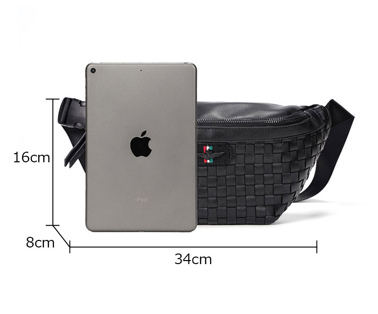 Whatna 3way 革 手作り編み込み ボディバッグ・ワンショルダーバッグ メンズ ウエストポーチ 本 革 厚手 レザー 斜め掛けバッグ スポーツバッグ 撥水 皮 バッグ 自転車 カジュアル 遠足 旅行 通勤 通学 黒（YH3222）-3