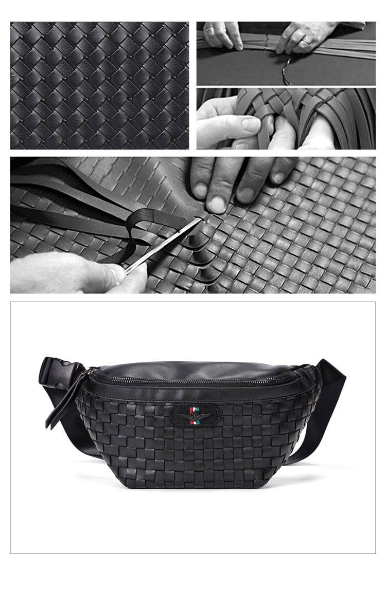 Whatna 3way 革 手作り編み込み ボディバッグ・ワンショルダーバッグ メンズ ウエストポーチ 本 革 厚手 レザー 斜め掛けバッグ スポーツバッグ 撥水 皮 バッグ 自転車 カジュアル 遠足 旅行 通勤 通学 黒（YH3222）-5