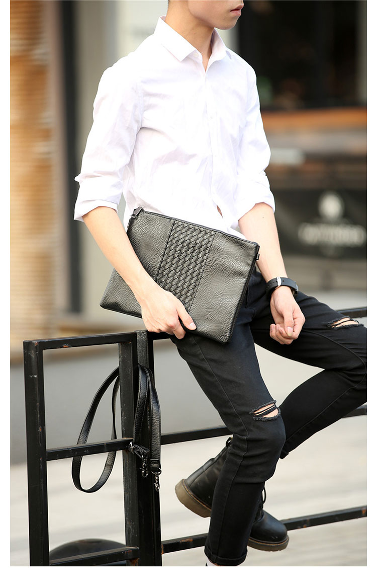 Whatna 2way 革セカンド バッグ メンズ ショルダーバック [クラッチ 肩掛け 結婚式 バッグ] ファイルバッグ ipad 13.3 A4 収納可 大さめ 手持ちバッグ ビジネス カジュアル フォーマル 冠婚葬祭 紳士用 男性用 黒 青 グレー（8654）-10