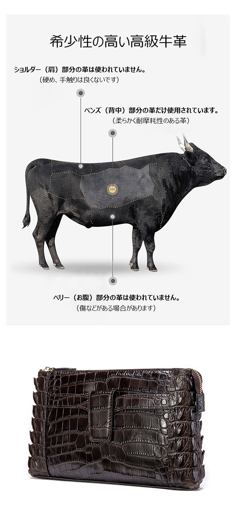 Whatna クロコダイル型押し天然 牛革 セカンドバッグ メンズ バッグ クラッチ バッグ 小さい カード8枚収納可 厚手 本 革 レザー 結婚式 バッグ フォーマル ビジネス 冠婚葬祭 バッグ 男性用 紳士用 （9899）-4