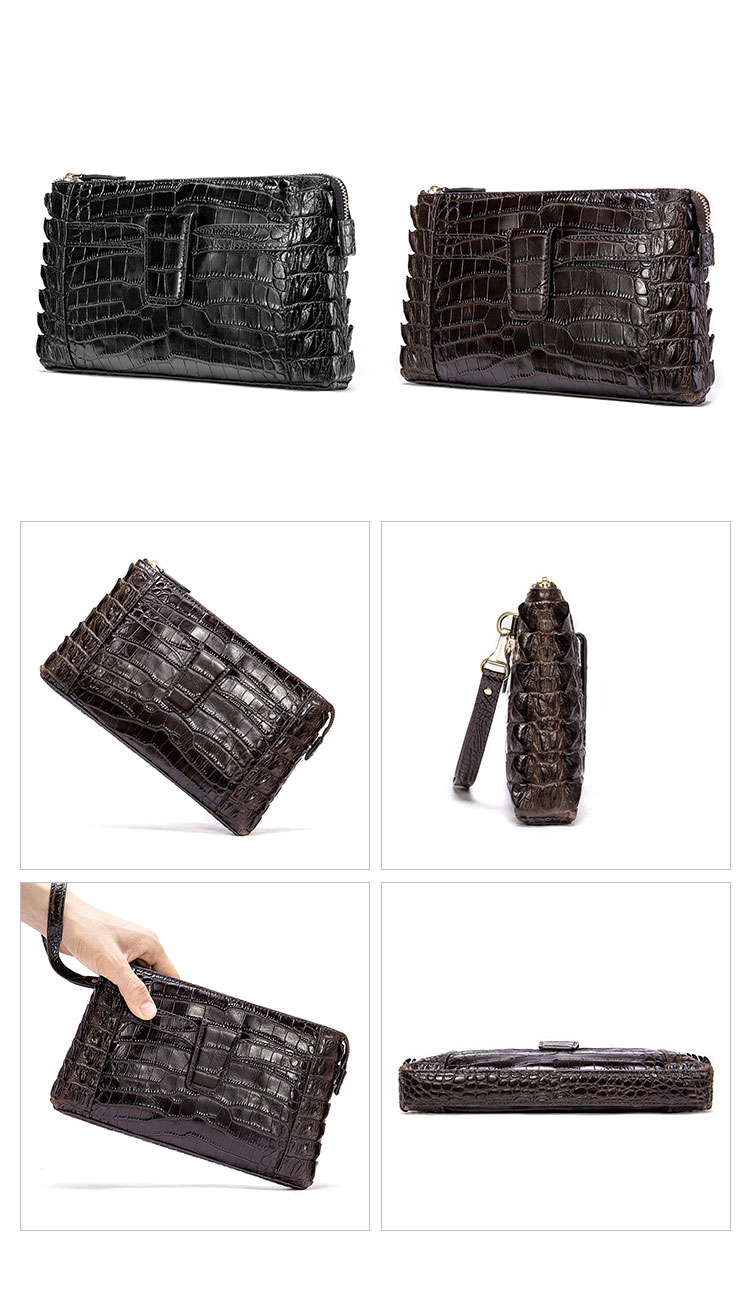 Whatna クロコダイル型押し天然 牛革 セカンドバッグ メンズ バッグ クラッチ バッグ 小さい カード8枚収納可 厚手 本 革 レザー 結婚式 バッグ フォーマル ビジネス 冠婚葬祭 バッグ 男性用 紳士用 （9899）-1