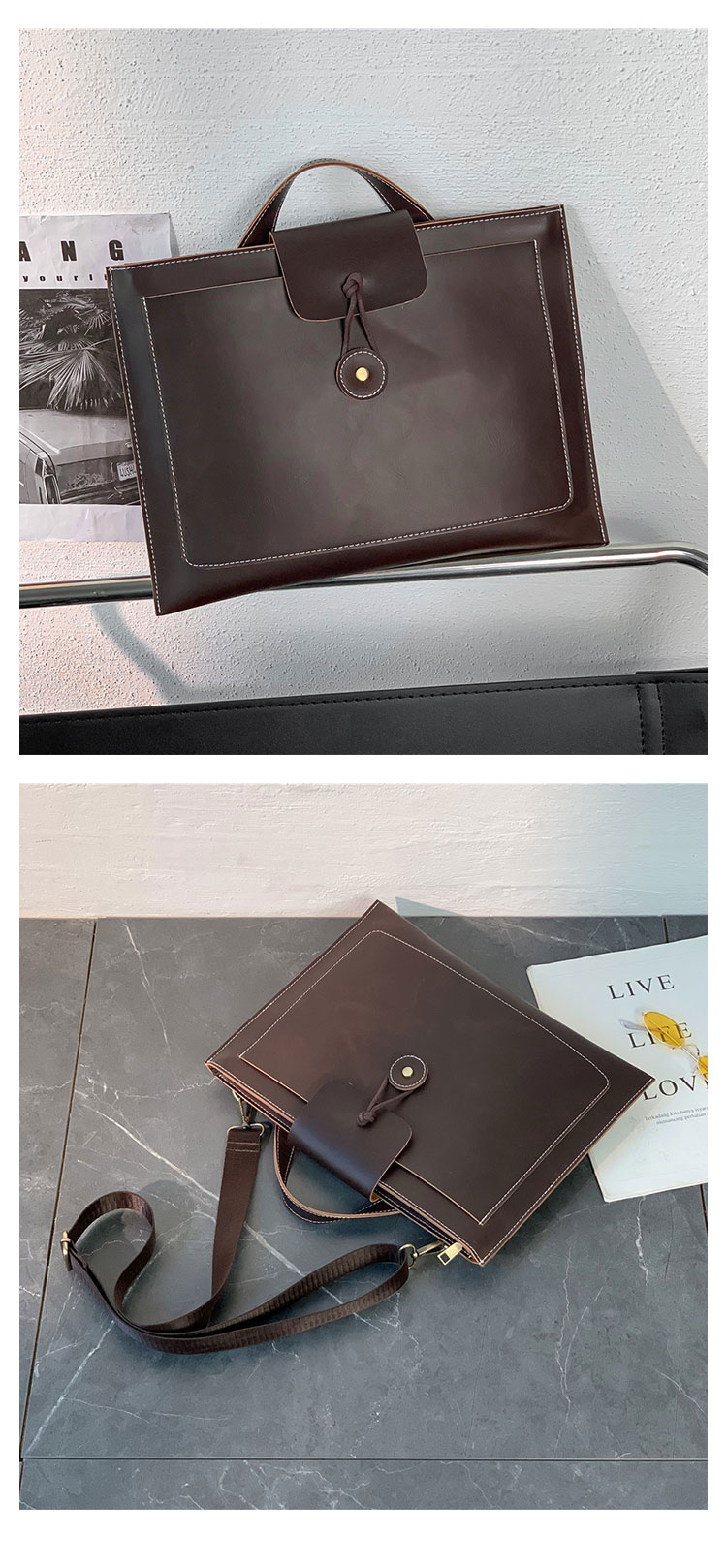 Whatna 2way 革セカンド バッグ メンズ ショルダーバック [クラッチ 肩掛け 結婚式 バッグ] ファイルバッグ ipad 13.3 A4 収納可 大さめ 手持ちバッグ ビジネス カジュアル フォーマル 冠婚葬祭 紳士用 男性用ブラウン（YH3258）-8