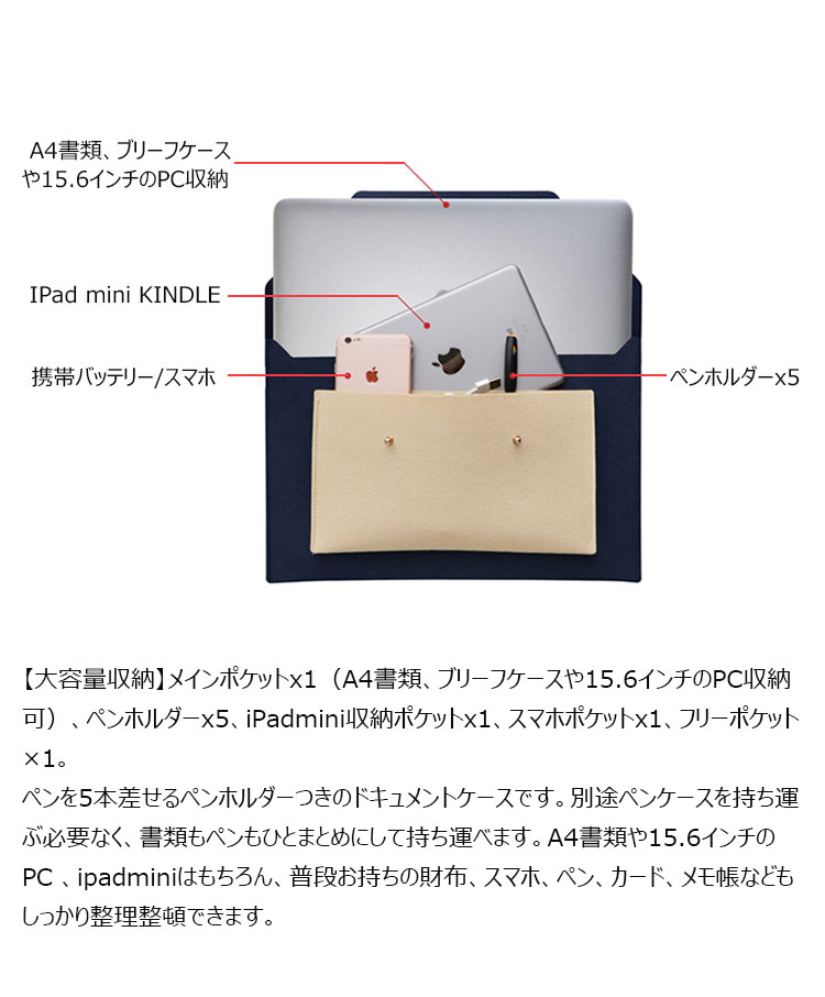 Whatna ブリーフケースA4 大きめセカン ドバッグ メンズ レディース バッグ 手持ち ペンホルダー付15.6インチ ipadpro 収納可 ビジネス封筒袋 資料ケース ct-01-3