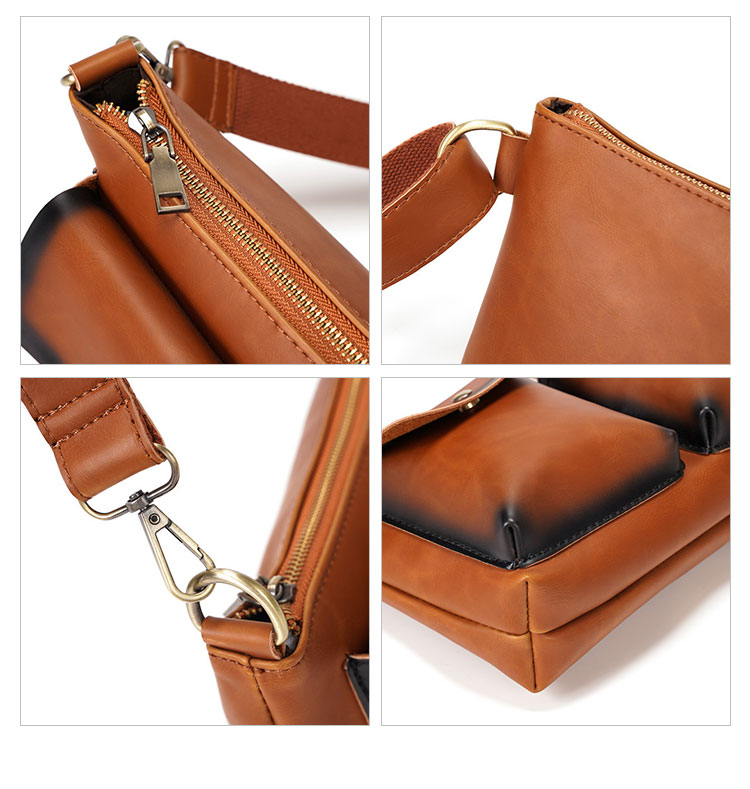 Whatna 3way 革 ボディバッグ・ワンショルダーバッグ メンズ ウエストポーチ 本 革 厚手レザー 斜め掛けバッグ スポーツバッグ 自転車 カジュアル 遠足 旅行 通勤 通学 ブラウン 黒（YH3256）-5