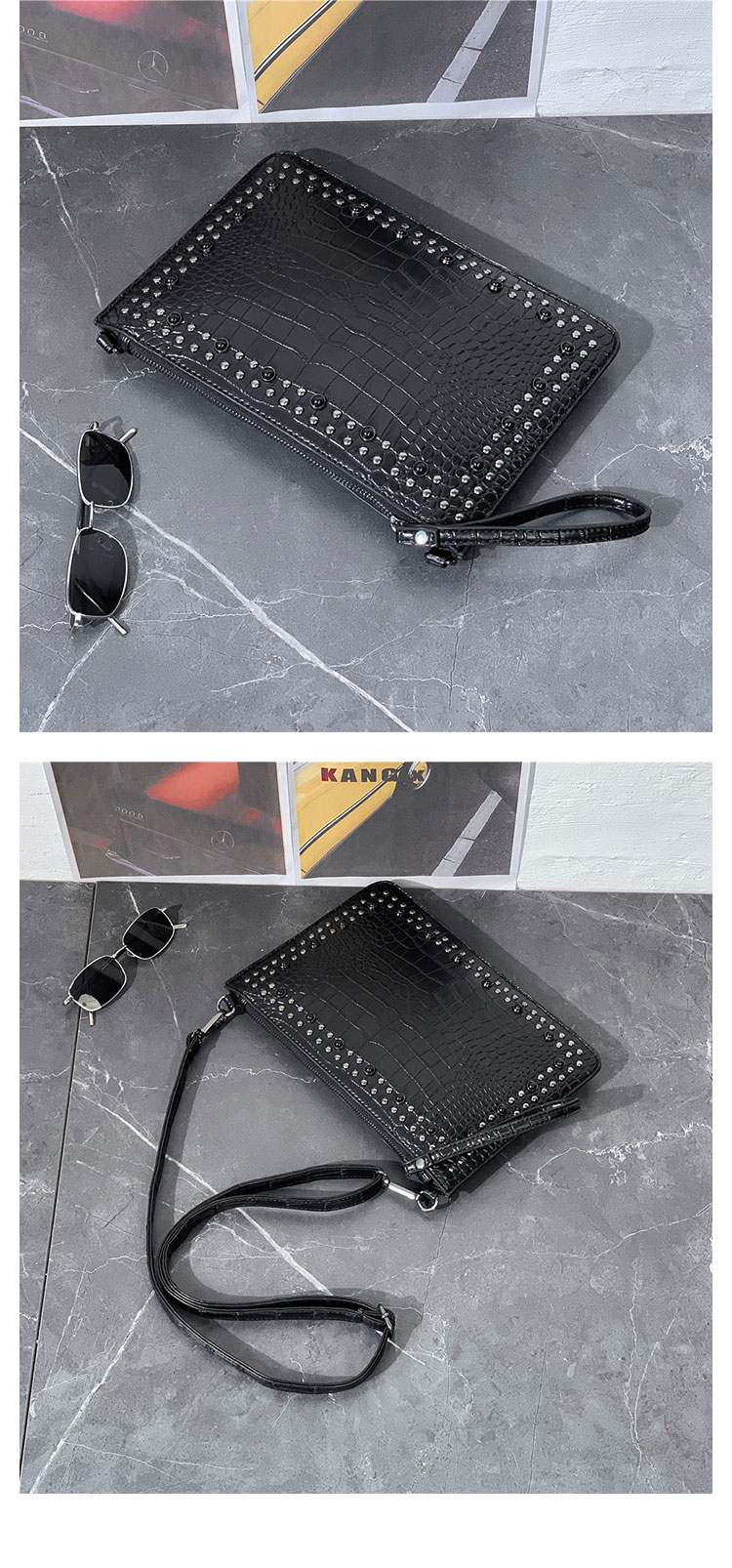 Whatna 2way 革 カッコいい セカンド バッグ メンズ バッグ [クラッチ ショルダー 肩掛け 結婚式 バッグ] B5 ipad10.5収納可 手持ちバッグ ビジネス カジュアル フォーマル 冠婚葬祭 紳士用 男性用 黒（YH3265）-7