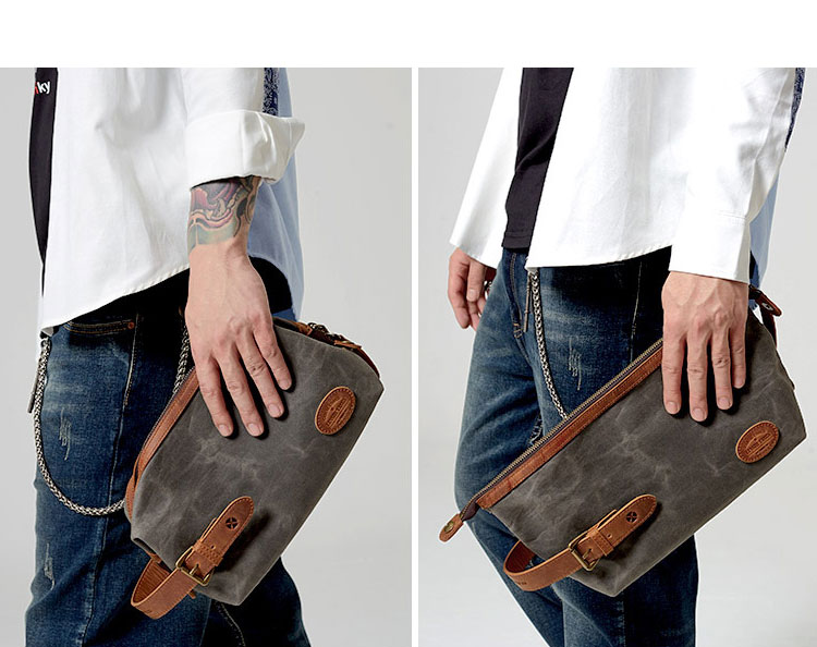 Whatna 厚手帆布x天然牛革  ミニセカンドバッグ メンズ クラッチ バッグ 小さい 化粧かば キャンバス x厚手本革 カジュアル フォーマル 冠婚葬祭 結婚式 バッグ 手持ち バッグ 小鞄 紳士用 男性用 ポーチ バッグ L171AT01-10