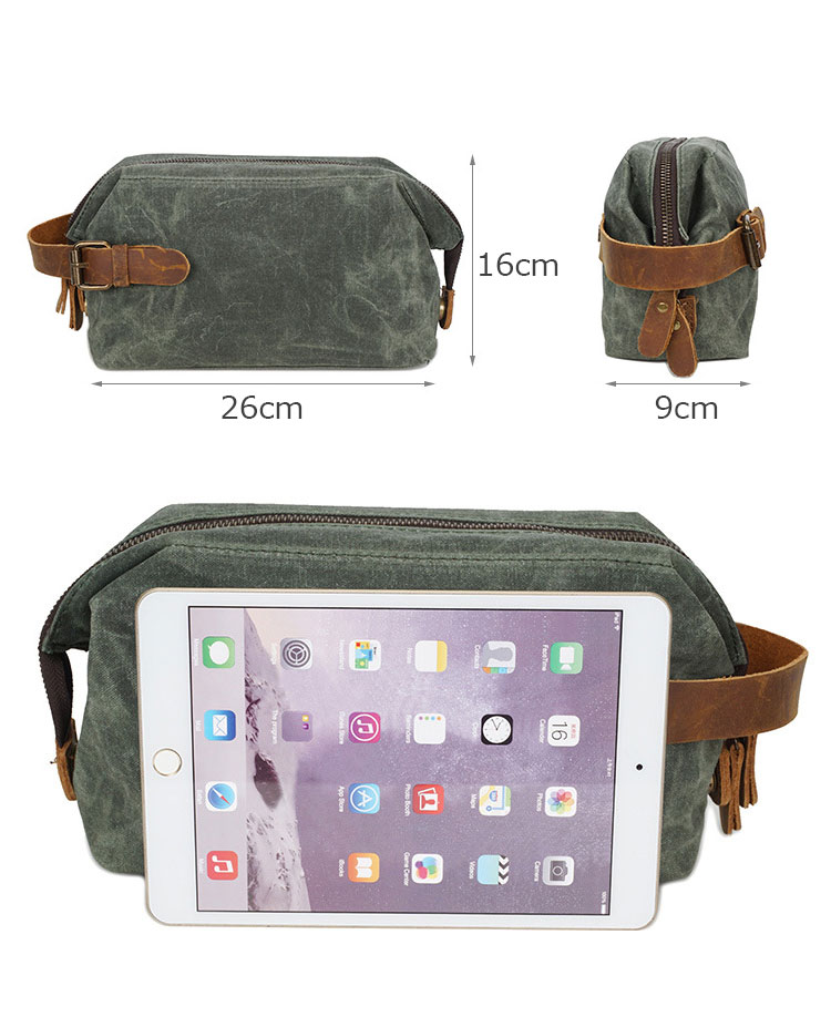 Whatna 厚手帆布x天然牛革  ミニセカンドバッグ メンズ クラッチ バッグ 小さい 化粧かば キャンバス x厚手本革 カジュアル フォーマル 冠婚葬祭 結婚式 バッグ 手持ち バッグ 小鞄 紳士用 男性用 ポーチ バッグ 3107#-4