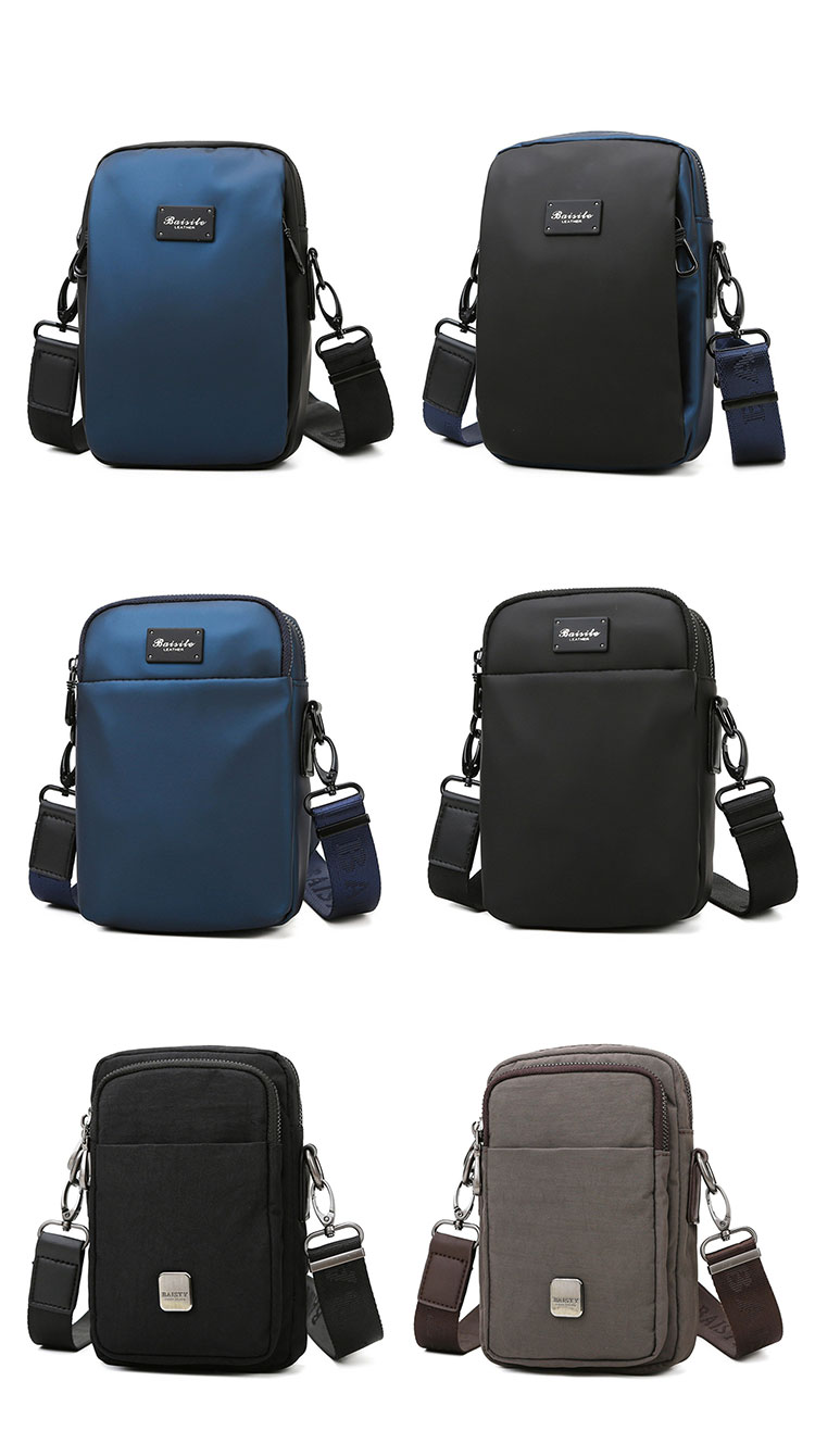 Whatna ミニショルダーバッグ メンズ 3way 斜め掛け ボディバッグ ベルト ポーチ ミニ 胸バッグ ウエストバッグ 小型ポシェット マホポーチ オックスフォード布 防水 耐磨耗 縦型 小さめかたかけバッグ メンズ 軽量 実用 レゼント男性 黒 青(2142)-1