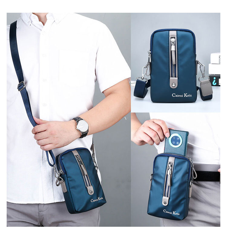 Whatna ミニショルダーバッグ メンズ 2way 斜め掛け ベルト ポーチ ウエストバッグ 小型ポシェットマホポーチ イヤホン穴付 オックスフォード布 防水 耐磨耗 縦型 小さめかたかけバッグ メンズ 軽量 実用 レゼント男性 黒 青（2170）-8