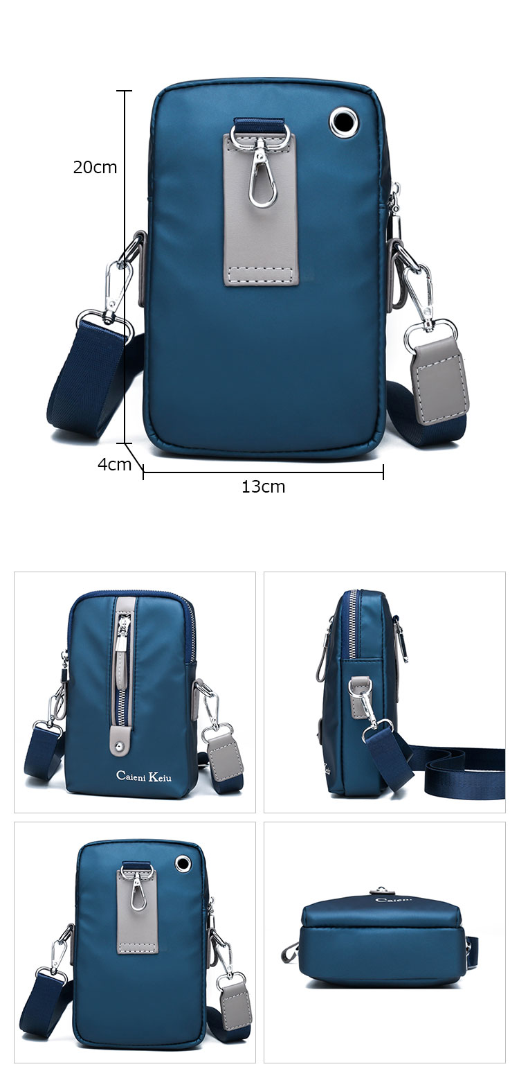 Whatna ミニショルダーバッグ メンズ 2way 斜め掛け ベルト ポーチ ウエストバッグ 小型ポシェットマホポーチ イヤホン穴付 オックスフォード布 防水 耐磨耗 縦型 小さめかたかけバッグ メンズ 軽量 実用 レゼント男性 黒 青（2170）-2