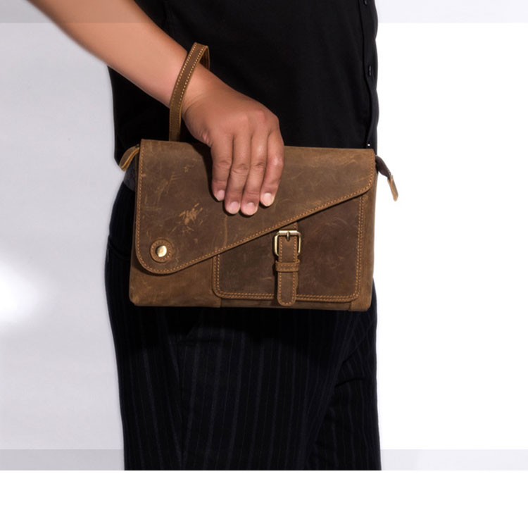 Whatna 2way 天然 牛革 ミニセカンドバッグ メンズ クラッチ バッグ小きめ 6枚カード本革収納可 防水 耐磨耗 結婚式 披露宴 バッグ カジュアルフォーマル ビジネス 冠婚葬祭 バッグ 男性用 紳士用 ブラウン711-17-9