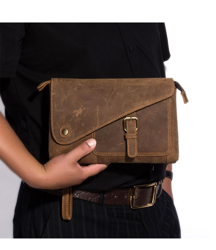 Whatna 2way 天然 牛革 ミニセカンドバッグ メンズ クラッチ バッグ小きめ 6枚カード本革収納可 防水 耐磨耗 結婚式 披露宴 バッグ カジュアルフォーマル ビジネス 冠婚葬祭 バッグ 男性用 紳士用 ブラウン711-17-8