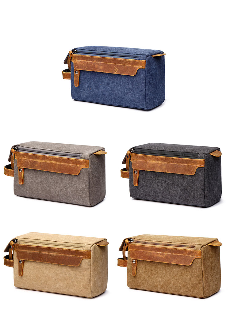 Whatna 厚手帆布xレザー ミニセカンドバッグ メンズ クラッチ バッグ 小さい 化粧か ばダブルファスナー カジュアル フォーマル 冠婚葬祭 結婚式 バッグ 手持ち バッグ 小鞄 紳士用 男性用 ポーチ バッグ 8650#-1