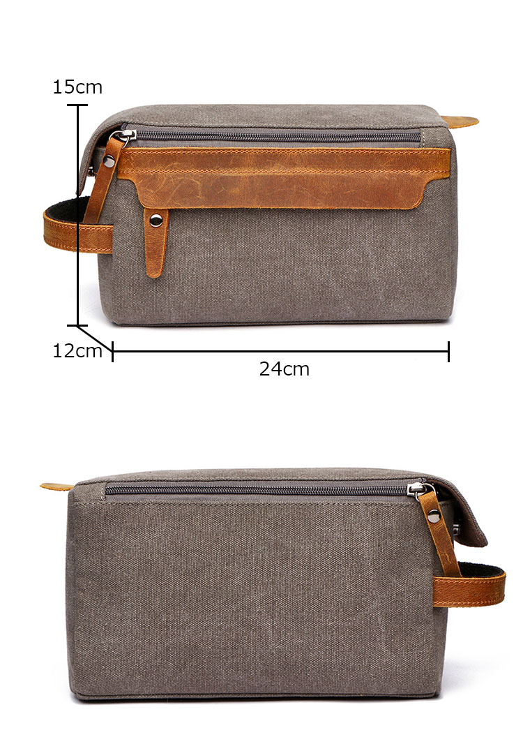 Whatna 厚手帆布xレザー ミニセカンドバッグ メンズ クラッチ バッグ 小さい 化粧か ばダブルファスナー カジュアル フォーマル 冠婚葬祭 結婚式 バッグ 手持ち バッグ 小鞄 紳士用 男性用 ポーチ バッグ 8650#-2