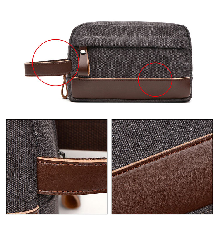 Whatna 厚手帆布xレザー ミニセカンドバッグ メンズ クラッチ バッグ 小さい 化粧かば カジュアル フォーマル 冠婚葬祭 結婚式 バッグ 手持ち バッグ 小鞄 紳士用 男性用 ポーチ バッグ 8021-1#-4