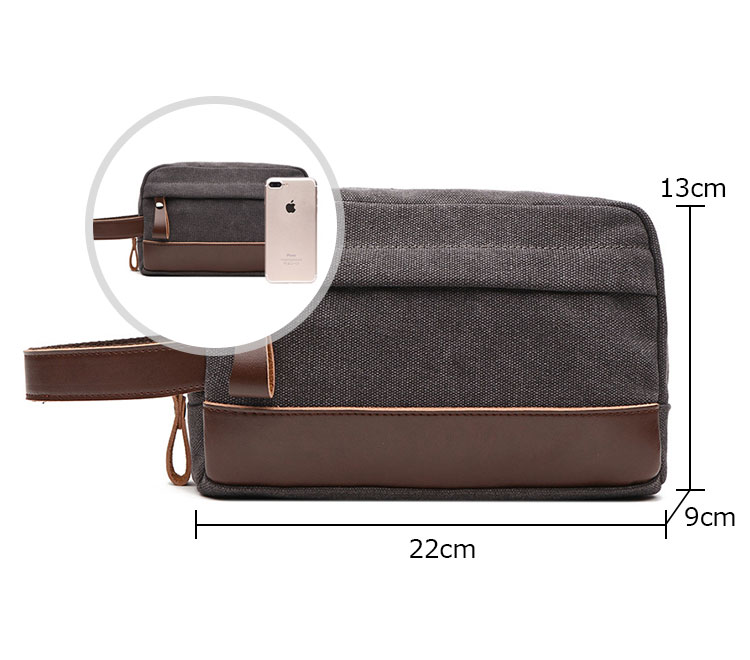 Whatna 厚手帆布xレザー ミニセカンドバッグ メンズ クラッチ バッグ 小さい 化粧かば カジュアル フォーマル 冠婚葬祭 結婚式 バッグ 手持ち バッグ 小鞄 紳士用 男性用 ポーチ バッグ 8021-1#-2