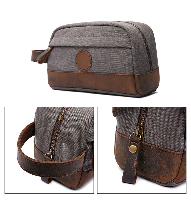 Whatna 厚手帆布xレザー ミニセカンドバッグ メンズ クラッチ バッグ 小さい 化粧かば カジュアル フォーマル 冠婚葬祭 結婚式 バッグ 手持ち バッグ 小鞄 紳士用 男性用 ポーチ バッグ F-8021#-4