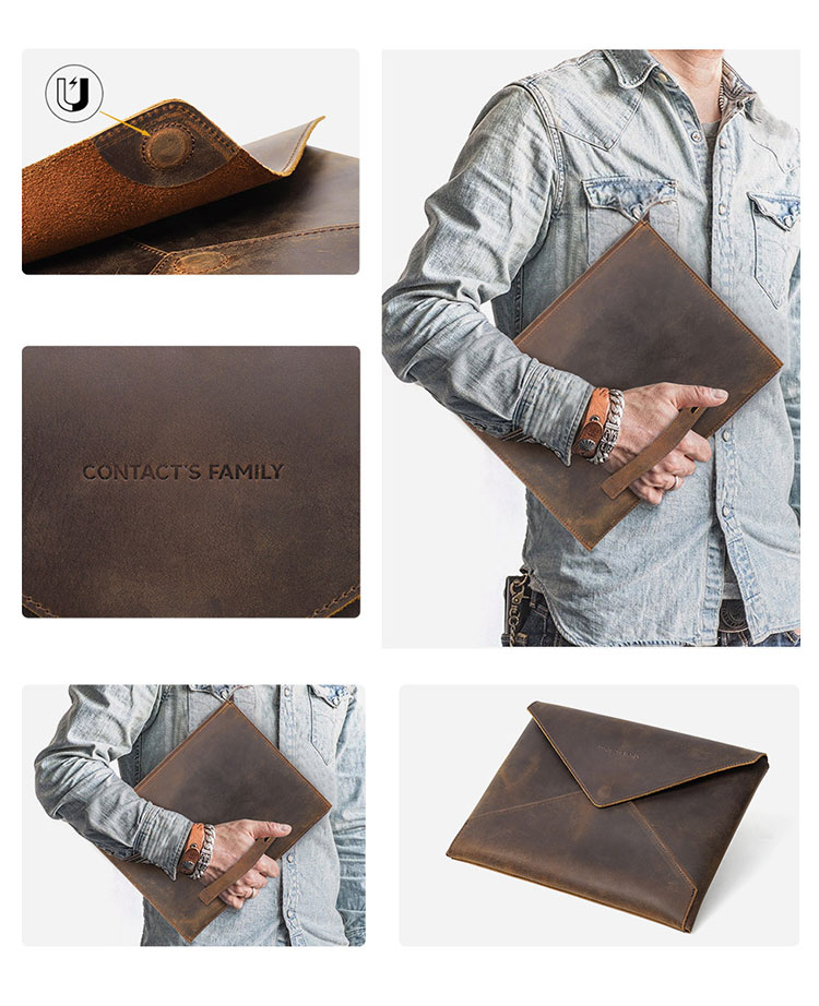 Whatna 天然 牛革 セカンドバッグ メンズ クラッチ バッグ ファイルバッグ 封筒袋 A4サイズ MacBook Pro 13.3収納 本革 結婚式 披露宴 バッグ カジュアルフォーマル ビジネス 冠婚葬祭 バッグ 男性用 紳士用 ブラウンCF2026-4