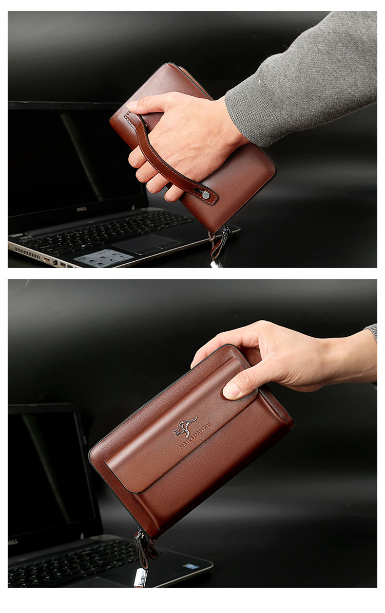 Whatna ミニセカンドバッグ メンズ バッグ 12枚カード収納 小さめ クラッチバッグ 長財布 革 手持ちバッグ メンズ ポーチ 男性用 紳士用 結婚式 冠婚葬祭 黒 ブラウンA818-10