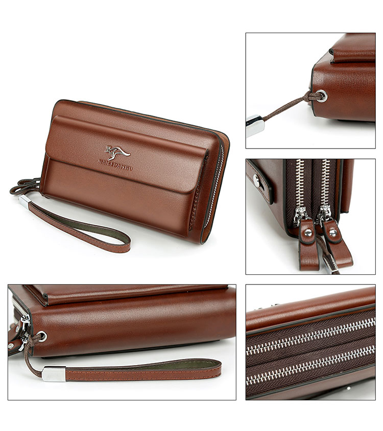 Whatna ミニセカンドバッグ メンズ バッグ 12枚カード収納 小さめ クラッチバッグ 長財布 革 手持ちバッグ メンズ ポーチ 男性用 紳士用 結婚式 冠婚葬祭 黒 ブラウンA818-8