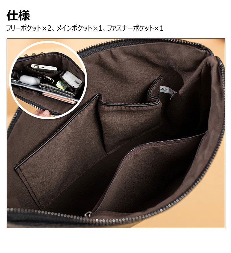 Whatna 2WAY 革 セカンド バッグ メンズ バッグ [クラッチ ショルダー 肩掛け 結婚式 バッグ] A4  9.7インチのipad収納可 手持ちバッグ ビジネス カジュアル フォーマル 冠婚葬祭 紳士用 男性用 黒（C013#）-6