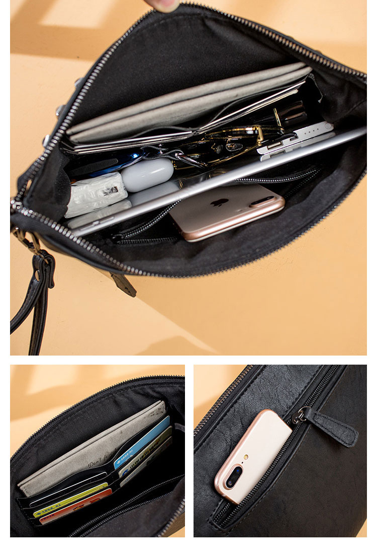 Whatna 2WAY 革 セカンド バッグ メンズ バッグ [クラッチ ショルダー 肩掛け 結婚式 バッグ] A4 6枚カード収納9.7インチのipad収納可 手持ちバッグ ビジネス カジュアル フォーマル 冠婚葬祭 紳士用 男性用 黒（A1935#）-6