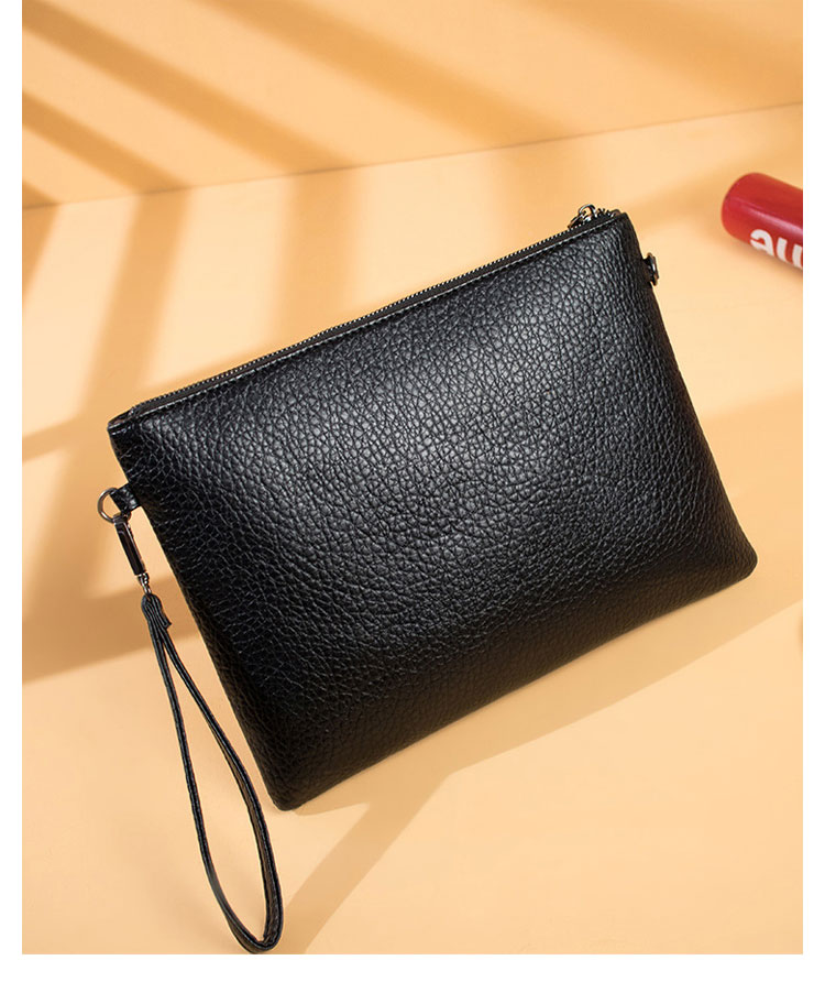 Whatna 2WAY 革 セカンド バッグ メンズ バッグ [クラッチ ショルダー 肩掛け 結婚式 バッグ] A4  9.7インチのipad収納可 手持ちバッグ ビジネス カジュアル フォーマル 冠婚葬祭 紳士用 男性用 黒（C013#）-3