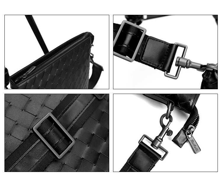 Whatna 手作り編み込み 牛革ショルダーバッグ メンズ メッセンジャーバッグ ショルダーベルト付属 縦型 B5 10.5インチipad収納可 本 革 厚手 レザー ビジネスバッグ 小さい 斜めがけ バッグ 男性用 紳士用 黒 青(81168A-1)-3