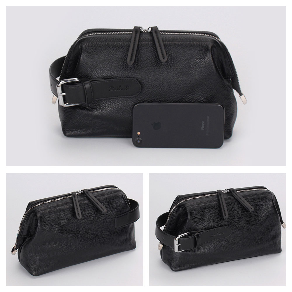 Whatna 2way 牛革 ミニセカンドバッグ メンズ クラッチ バッグ 厚手 本革 レザー 6枚カード収納 カジュアル フォーマル 冠婚葬祭 結婚式 バッグ紳士用 男性用黒 グレーR19-2