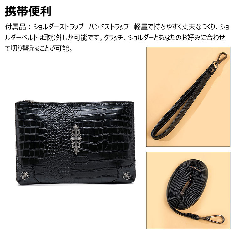 Whatna 2WAY 革 セカンド バッグ メンズ バッグ [クラッチ ショルダー 肩掛け 結婚式 バッグ] A4 10.5インチのipad収納可 手持ちバッグ ビジネス カジュアル フォーマル 冠婚葬祭 紳士用 男性用 黒（A1908#）-6