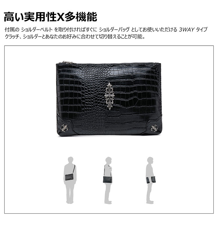 Whatna 2WAY 革 セカンド バッグ メンズ バッグ [クラッチ ショルダー 肩掛け 結婚式 バッグ] A4 6枚カード収納9.7インチのipad収納可 手持ちバッグ ビジネス カジュアル フォーマル 冠婚葬祭 紳士用 男性用 黒（A8913#）-4