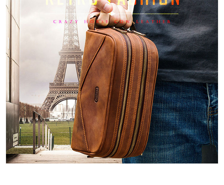 Whatna 牛革 ミニセカンドバッグ メンズ クラッチ バッグ 厚手 本革 レザー 2室仕切 カジュアル フォーマル 冠婚葬祭 結婚式 バッグ紳士用 男性用 ブラウン  MC1016-6