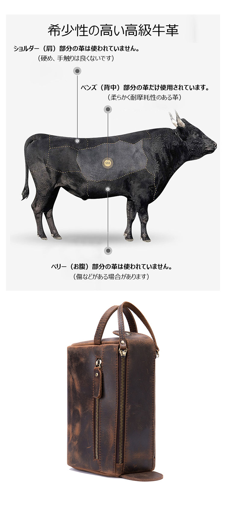 Whatna 牛革 ミニセカンドバッグ メンズ クラッチ バッグ 厚手 本革 レザー 2室仕切 カジュアル フォーマル 冠婚葬祭 結婚式 バッグ紳士用 男性用 ブラウン 7557-6