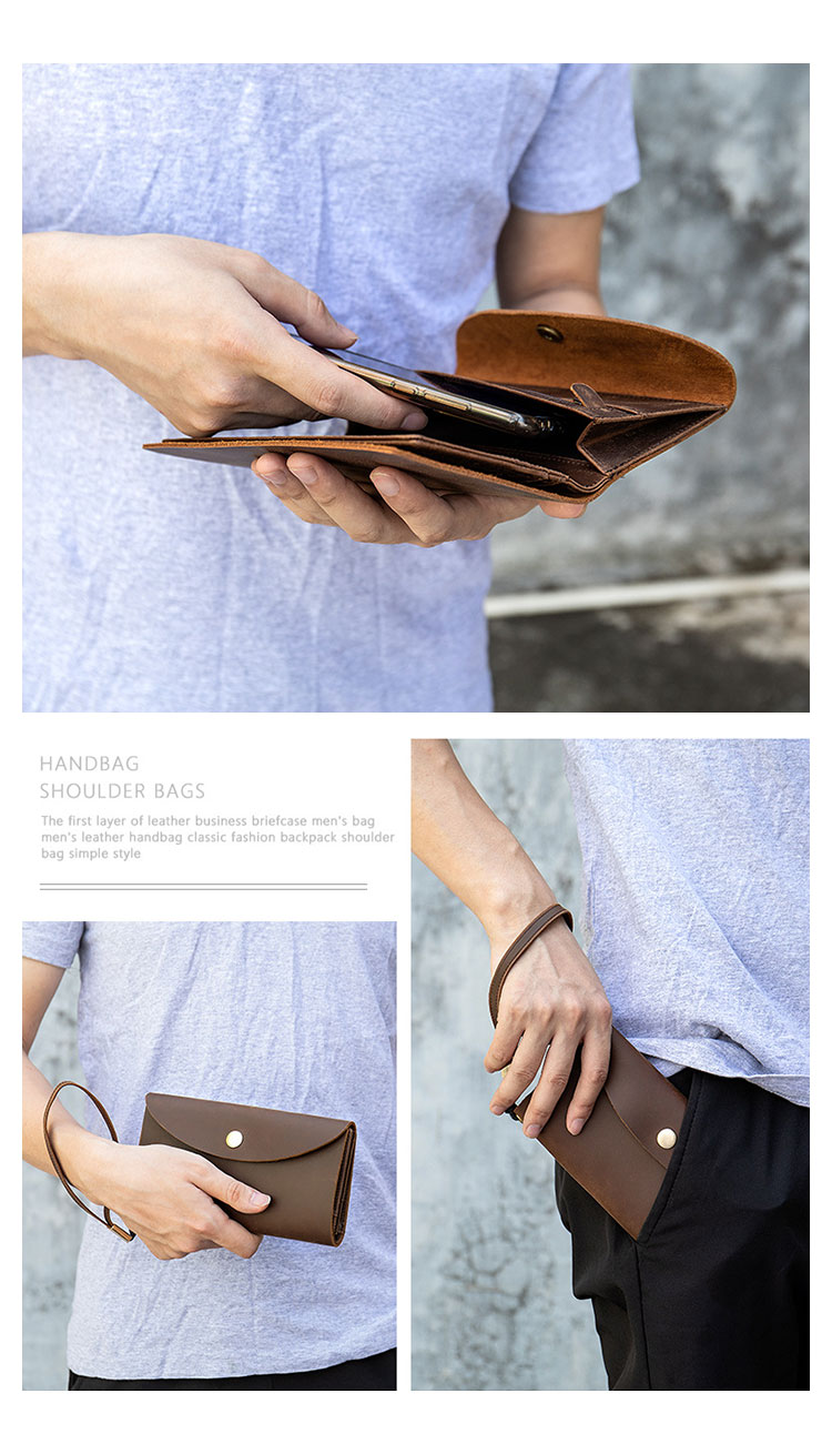 Whatna 天然 牛革 ミニセカンドバッグ メンズ バッグ カード15枚収納可 長財布 RFID盗難防止 厚手 本革 レザー 小さめ クラッチバッグ手持ちバッグ メンズ ポーチ 男性用 紳士用 結婚式 冠婚葬祭 バッグブラウン 7365-5