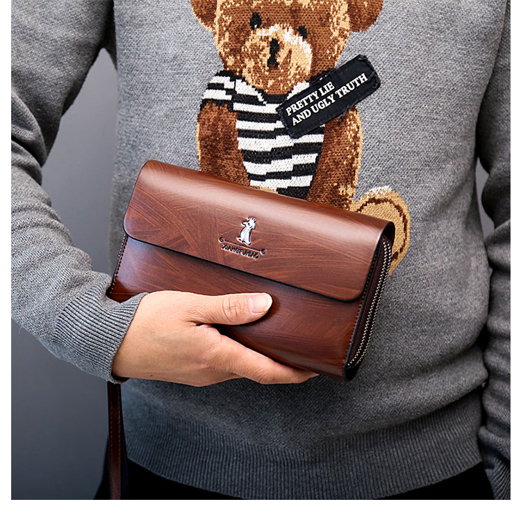 Whatna ミニセカンドバッグ メンズ バッグ 12枚カード収納 小さめ クラッチバッグ 長財布 革 手持ちバッグ メンズ ポーチ 男性用 紳士用 結婚式 冠婚葬祭 黒 ブラウンA-719-12