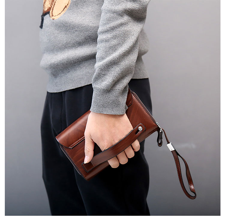 Whatna ミニセカンドバッグ メンズ バッグ 12枚カード収納 小さめ クラッチバッグ 長財布 革 手持ちバッグ メンズ ポーチ 男性用 紳士用 結婚式 冠婚葬祭 黒 ブラウンA-719-14