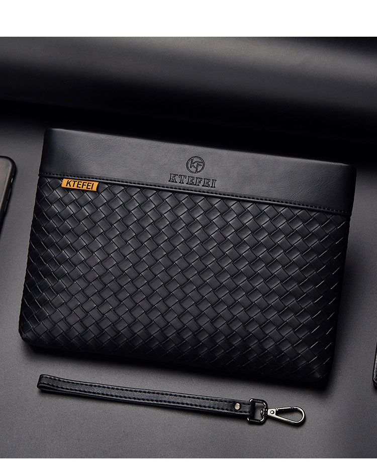 Whatna 2way 牛革 手作り編み込み セカンドバッグ メンズ バッグ クラッチ バッグ 本革 厚手 レザー B5 手持ちバッグ 結婚式 バッグ フォーマル  ビジネス 冠婚葬祭 バッグ 男性用 紳士用 黒-12