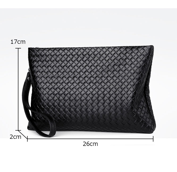 Whatna 2way 牛革 手作り編み込み セカンドバッグ メンズ バッグ クラッチ バッグ 本革 厚手 レザー B5 手持ちバッグ 結婚式 バッグ フォーマル  ビジネス 冠婚葬祭 バッグ 男性用 紳士用 黒-2