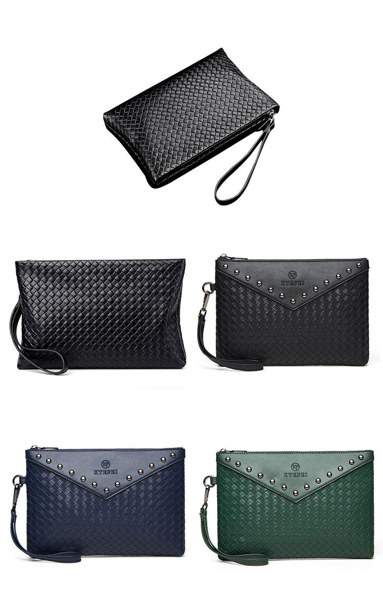 Whatna 2way 牛革 手作り編み込み セカンドバッグ メンズ バッグ クラッチ バッグ 本革 厚手 レザー B5 手持ちバッグ 結婚式 バッグ フォーマル  ビジネス 冠婚葬祭 バッグ 男性用 紳士用 黒-1